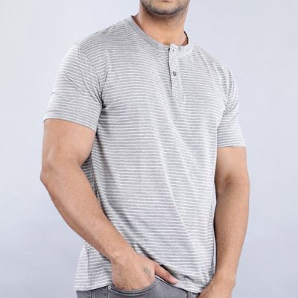 F&S Henley Grey Striped Organic Cotton T-Shirt
